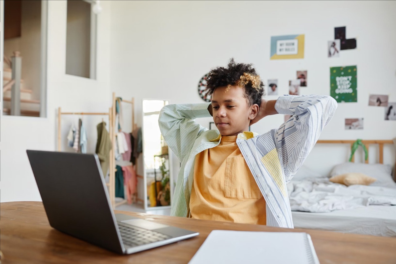 Child learning with tablet